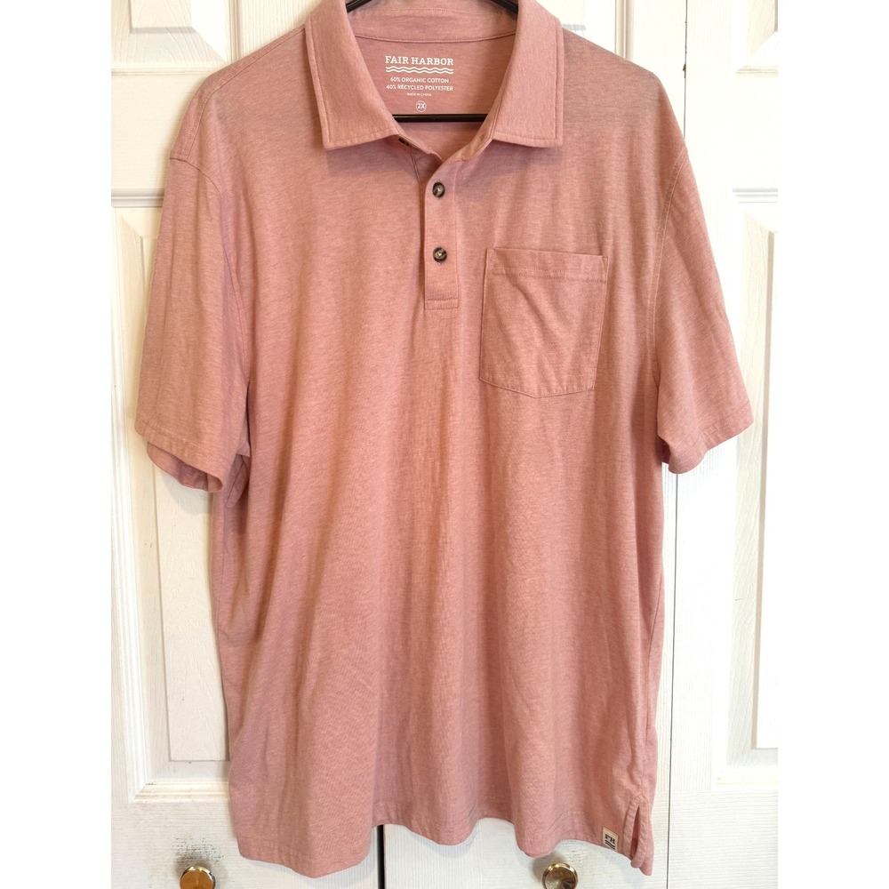 Fair Harbor Polo Shirt Organic Cotton Blend Short Sleeve Casual Summer Coral XXL